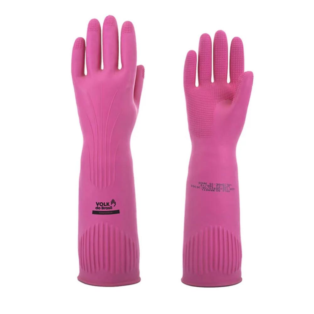 LUVA LATEX RANHURADA ROSA VOLK - CA. 36368